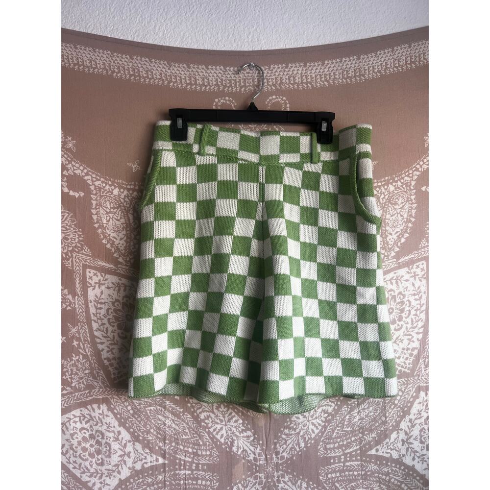 NWT Yitai Knit Checkered Shorts in Green/Cream